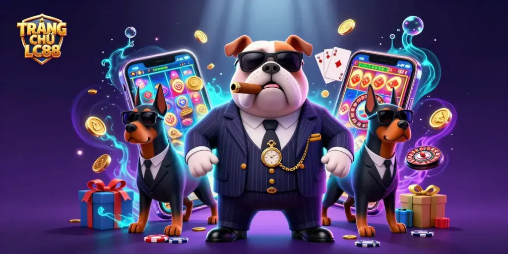Experience the excitement of TRANG CHỦ LC88 with our vibrant casino artwork featuring dynamic game elements.