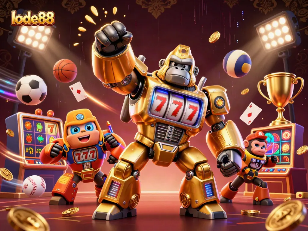 Join the excitement at lode88, where the golden gorilla mech and casino elements collide in thrilling gameplay!