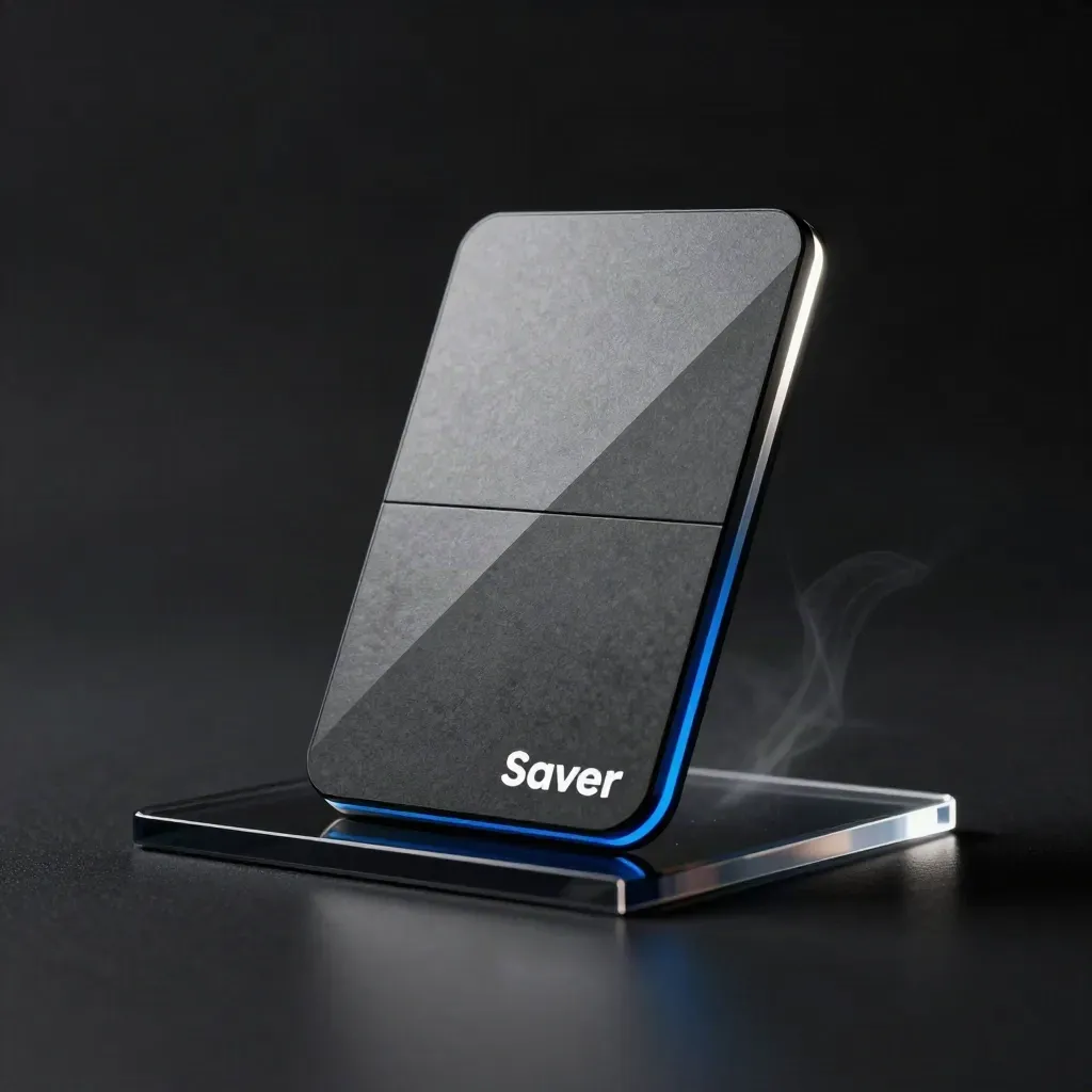 Dark popup module rising from acrylic with blue rim light and haze