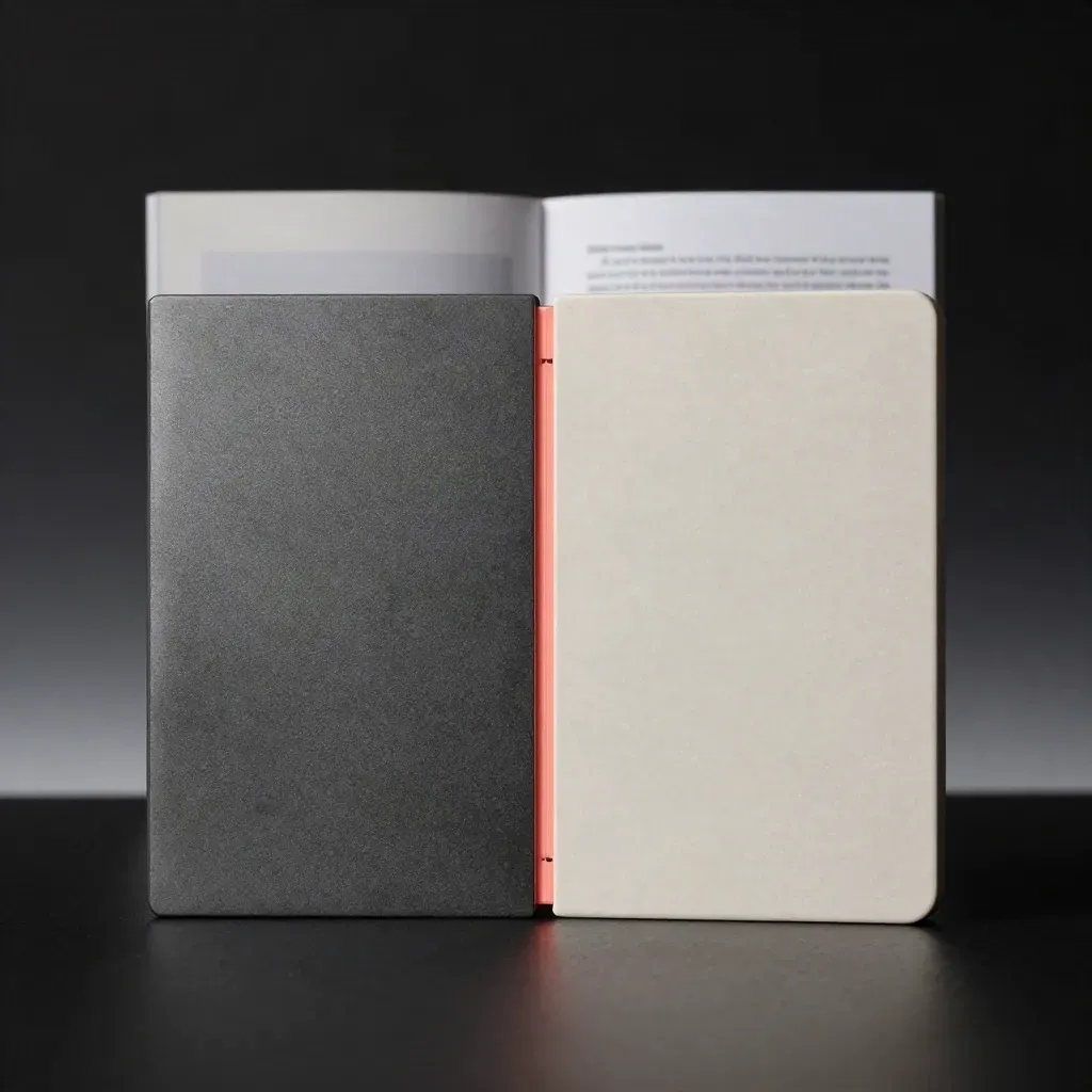 Two matte A/B test blocks split apart on black with coral rim light.