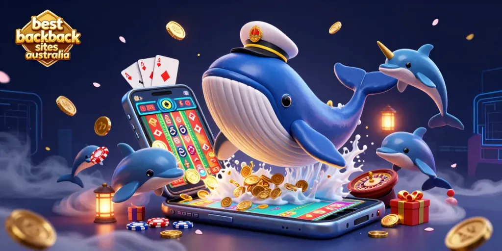 Engage with the best blackjack sites Australia through an exciting 3D gaming scene featuring a whale, narwhal, and dolphins.