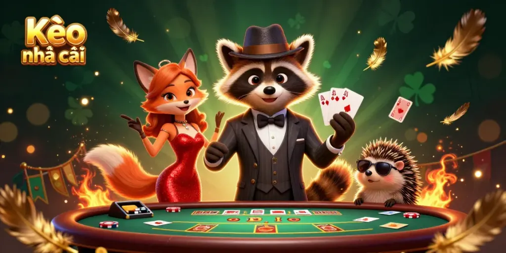 Engage with Kèo nhà cái as a suave raccoon and his companions prepare for a game of poker.