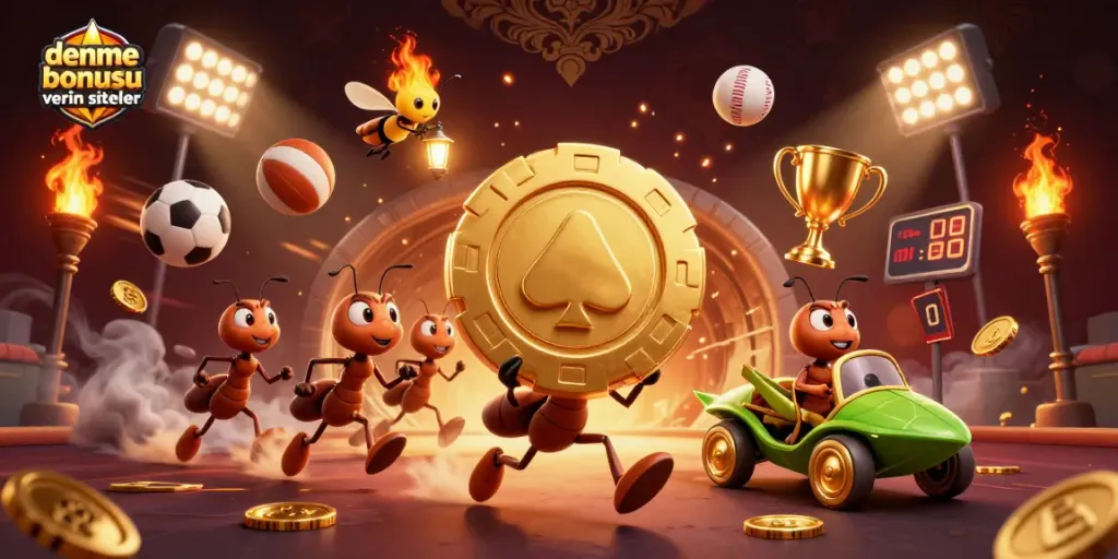 Experience the thrill of deneme bonusu veren siteler with a 3D illustration showcasing a cartoon heist by ants.