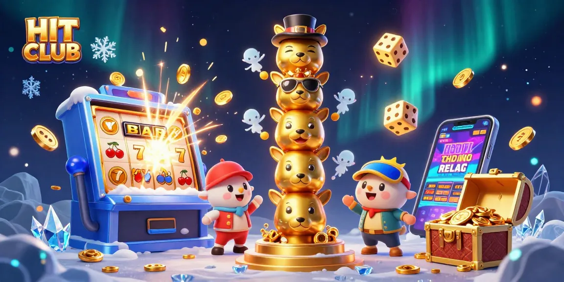 Spin to win at HIT CLUB with vibrant 3D slots and animated casino elements.