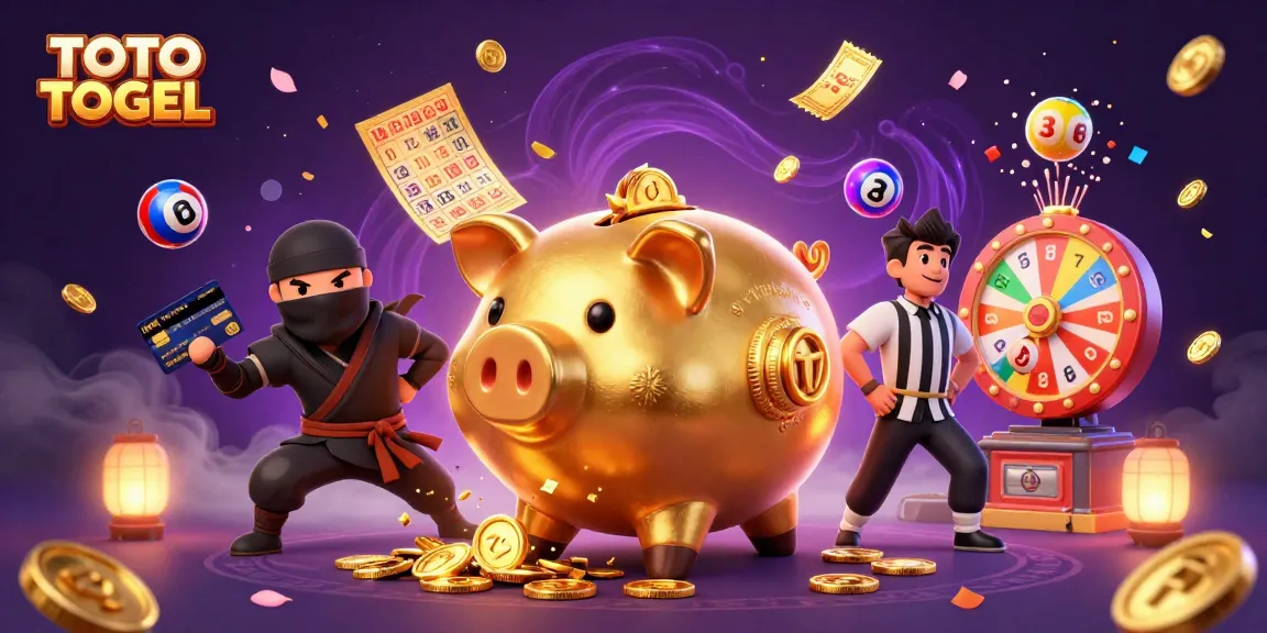Engage with TOTO TOGEL as golden coins rain down from a sumo wrestler piggy bank in an exciting lottery scene.