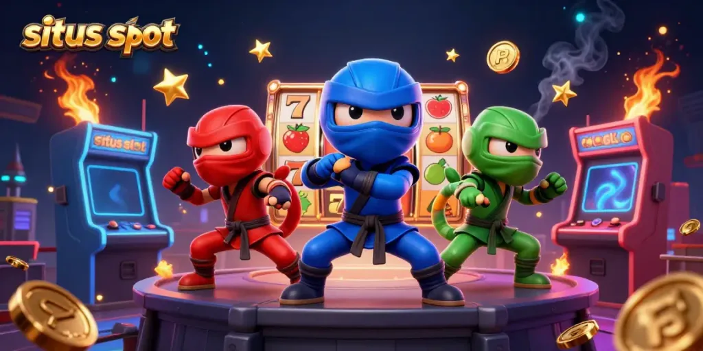 Permainan situs slot dengan karakter chameleon ninja beraksi dengan elemen jackpot.