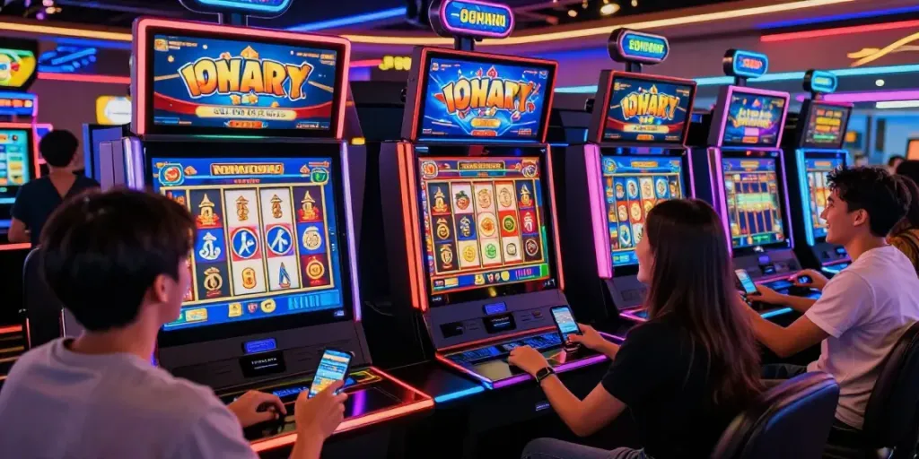 Exciting online gaming scene at a slot thailand casino with vibrant colors and diverse players.