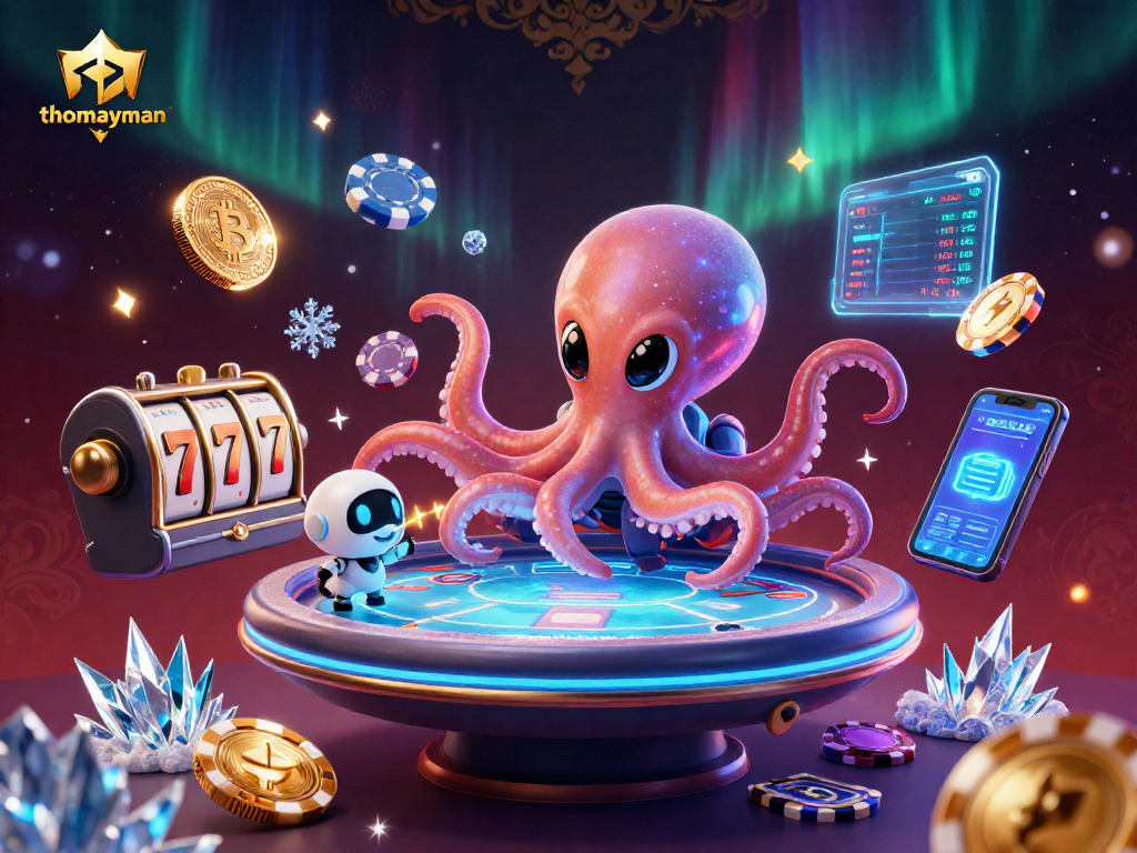 Play thomayman with vibrant alien characters exploring jackpot opportunities at a poker table.