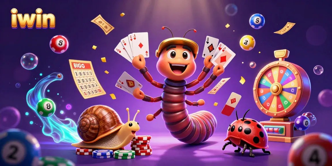 Engage with iwin's vibrant 3D casino scene featuring a millipede dealer, colorful elements, and dynamic lottery action.