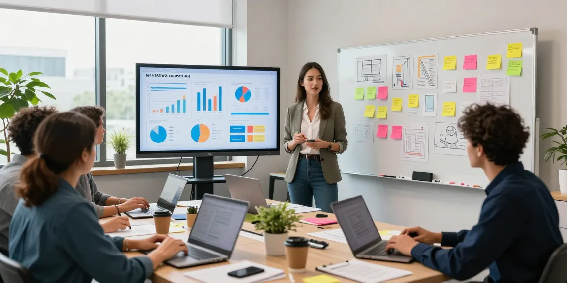 Dynamic workspace of a Marketing Agency Gold Coast showcasing a team brainstorming innovative strategies.