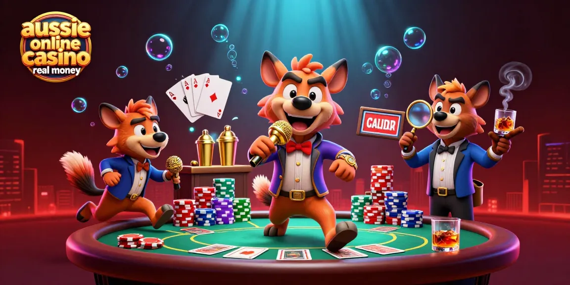 Engage with the "aussie online casino real money" scene featuring hyenas in a comedy casino club.