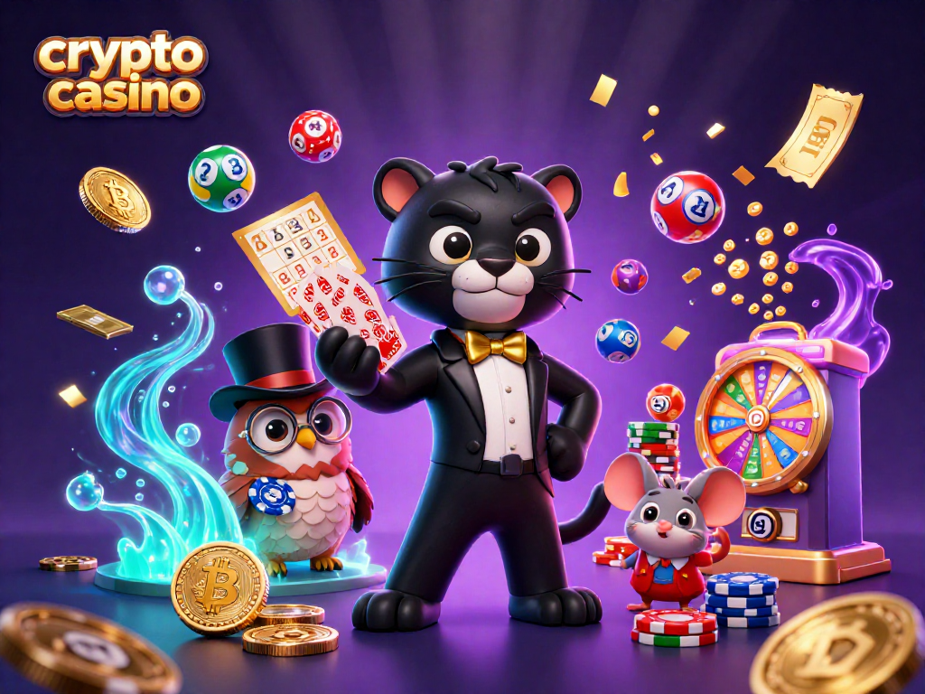 Jouez au crypto casino avec un élégant panthère noire, une chouette raffinée et une souris chanceuse.