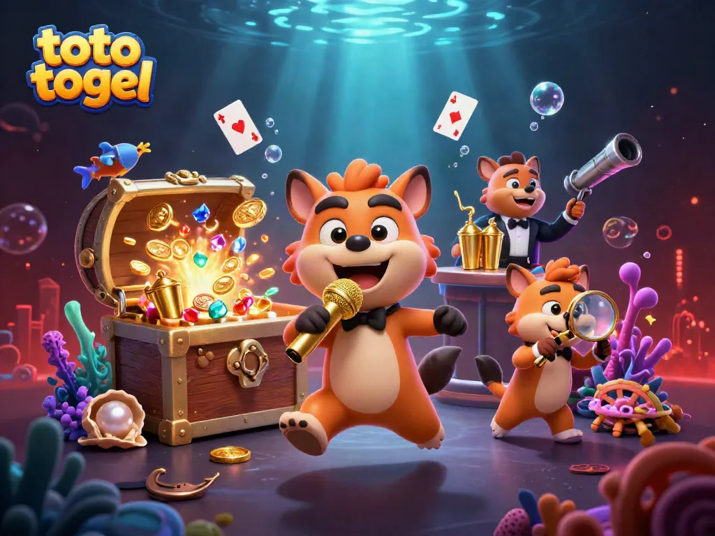 Experience the excitement of "toto togel" with a vibrant hyena casino scene featuring comic elements and animated treasures.