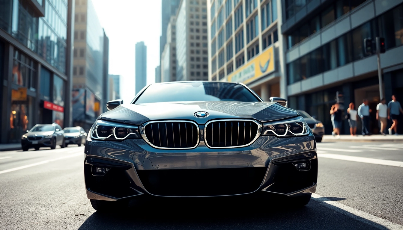 Luxury BMW car parked elegantly on a city street, exuding sophistication and style.