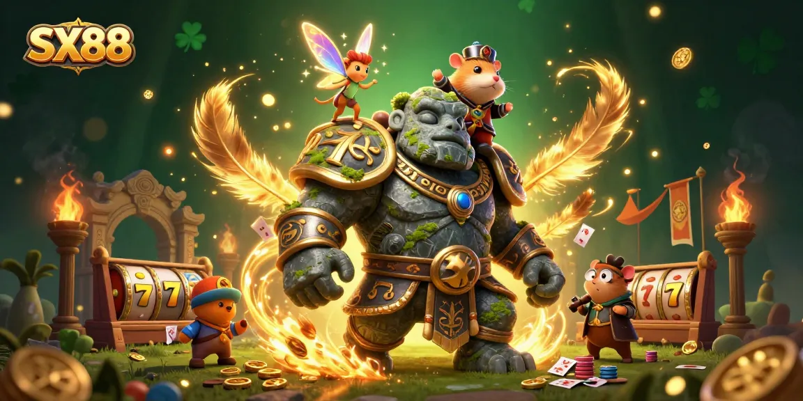 SX88 offers an immersive gaming experience with magical characters amidst thrilling slot reels and dynamic action.
