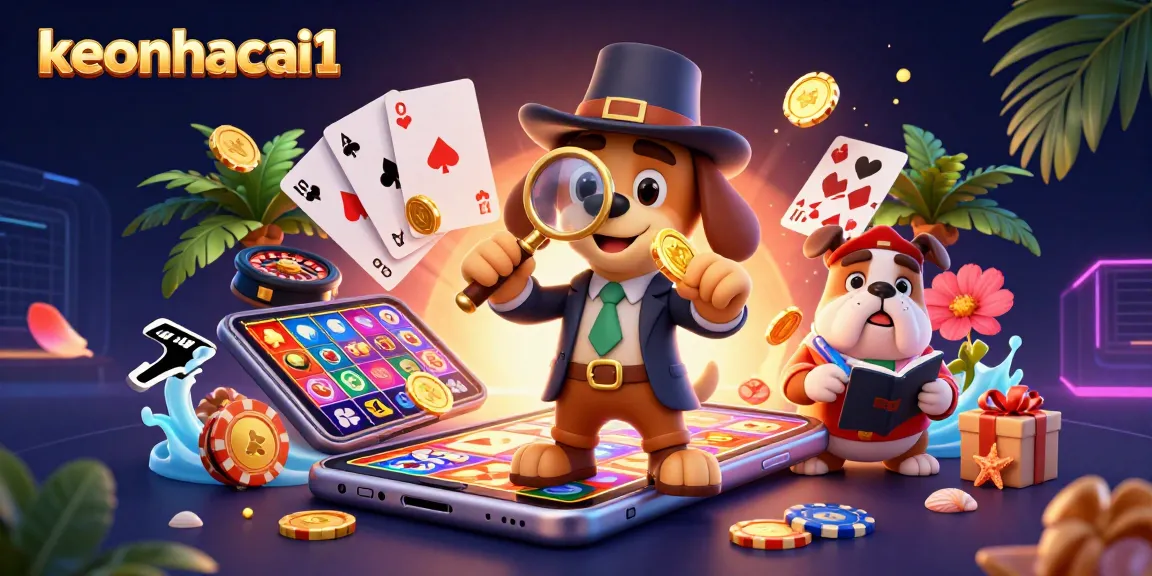 Engage with exciting action on keonhacai1 featuring a detective and bulldog in a colorful casino setting.