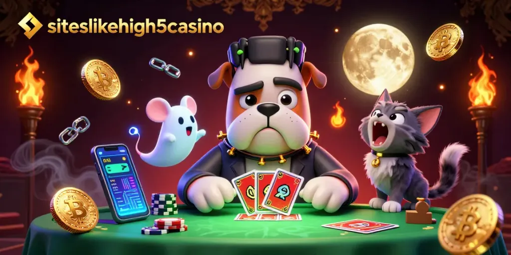 Experience exciting gameplay at siteslikehigh5casino with Frankenstein bulldog dealer and spooky casino atmosphere.