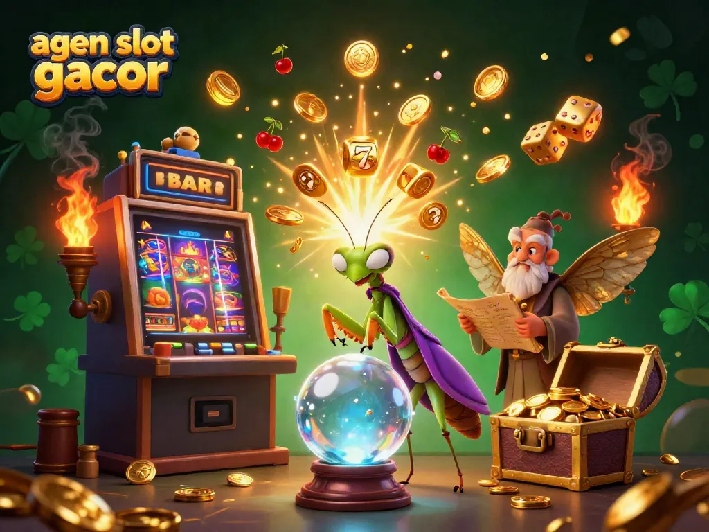 Experience the thrill of agen slot gacor with vibrant characters, slot machines, and a festive casino atmosphere.