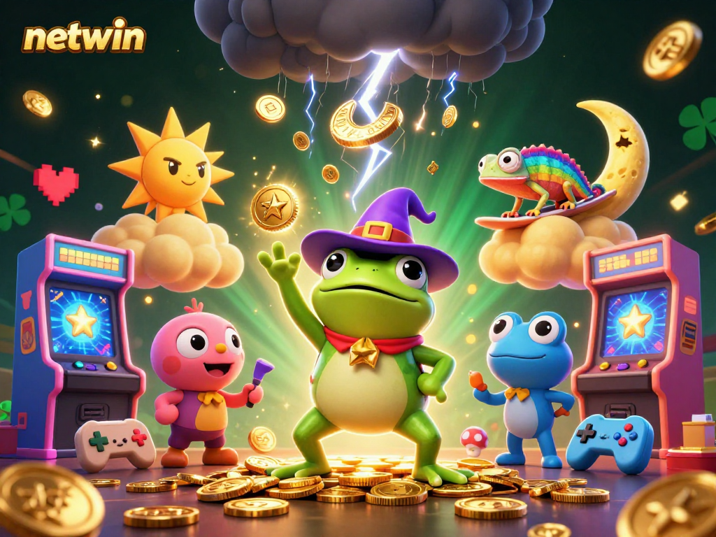 Engage in thrilling gameplay with netwin's vibrant 3D characters amidst a casino gold storm.