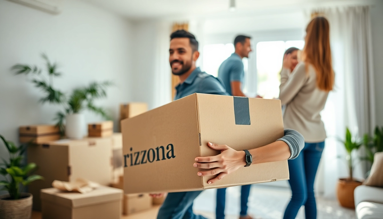 Relocation Services Arizona showcased with professional movers helping a family transition smoothly.