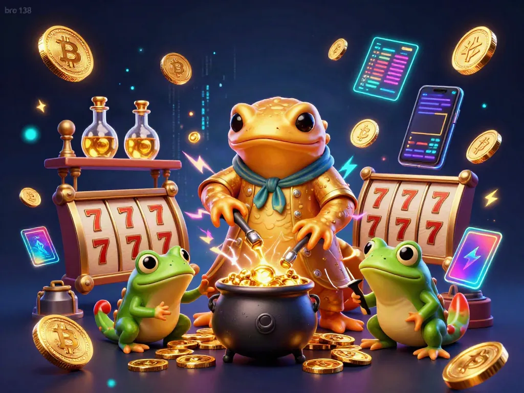 Bro 138 showcases a vibrant 3D illustration of an alchemist with gold coins and digital currencies in a gambling-themed scene.