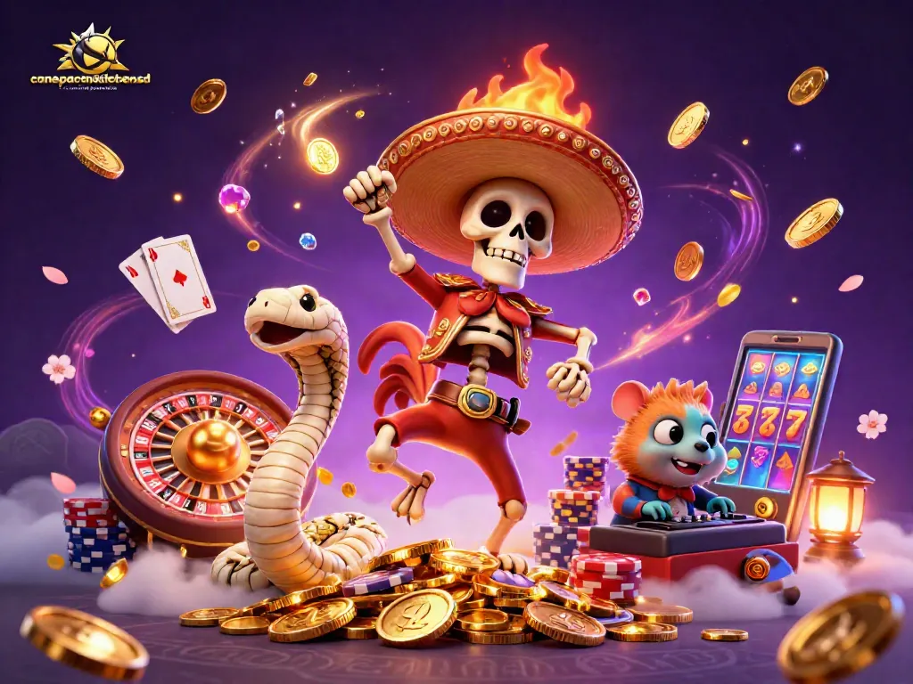 canepatchkitchensd celebrates casino wins with vibrant 3D cartoon characters and golden coins.