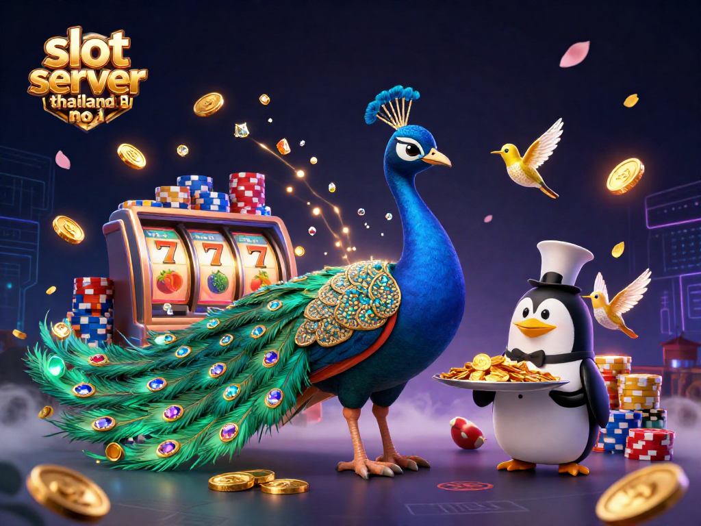 Engage with slot server thailand no 1 featuring a vibrant casino scene with unique characters and dynamic game elements.