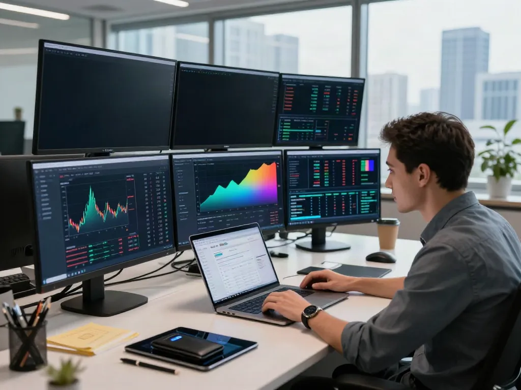 HK warrants and CBBC data API displayed on multiple screens in a modern trading workspace, emphasizing innovative crypto analysis.