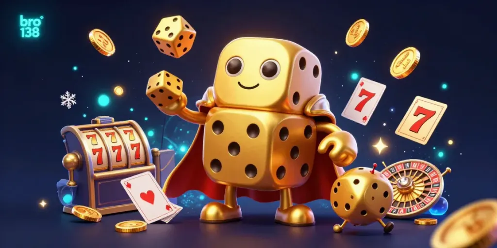 Engage with thrilling moments of bro 138 as golden dice come alive in a vibrant casino scene.
