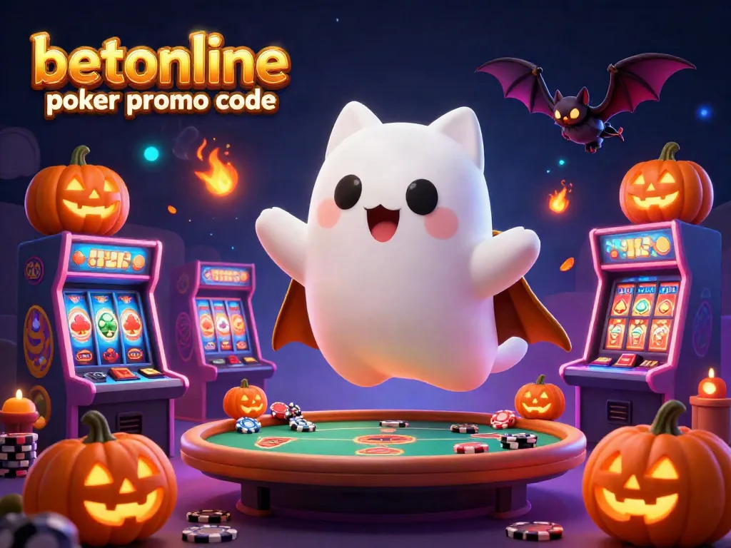 Win with the betonline poker promo code while exploring a vibrant casino filled with poker-themed characters.