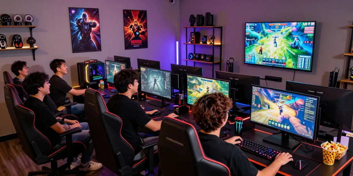 Gaming setup with players engaged in competitive online gaming on mantra88 platform filled with vibrant visuals and immersive atmosphere.