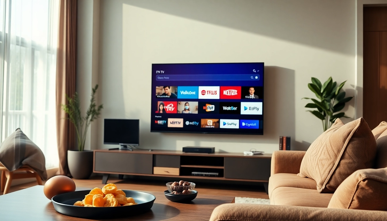 Discover the FREE IPTV Trial setup in a cozy living room with a modern TV.