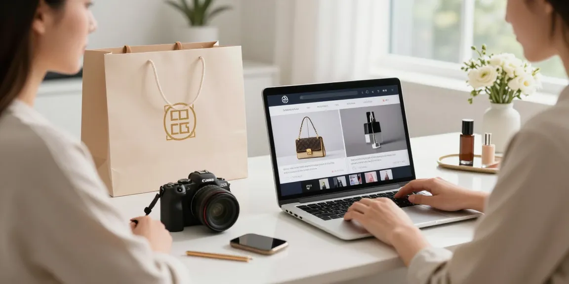 Belanja online LUXURY12 Online dengan suasana modern, produk mewah, dan cahaya alami.