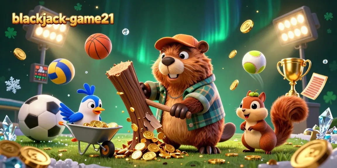 Experience the excitement of blackjack-game21 with an energetic scene of gaming and gold coins.