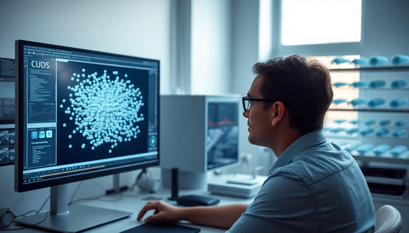 Visual representation of Discrete Element Modeling showcasing particle simulations in an active lab environment.