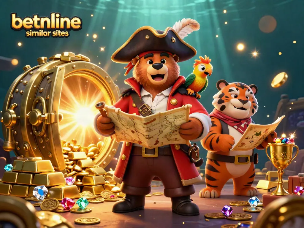Explore betonline similar sites with this dynamic casino scene featuring vibrant characters and treasures.