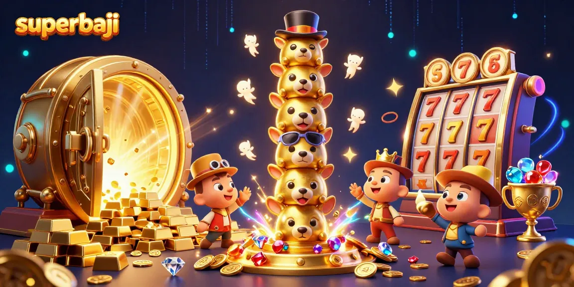 Experience responsible gaming with superbaji in a vibrant 3D cartoon casino scene filled with gold and excitement.
