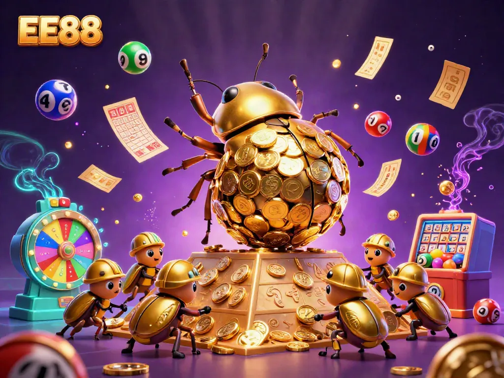 Join the adventure at EE88 as the golden dung beetle rolls coins and lottery balls fly!
