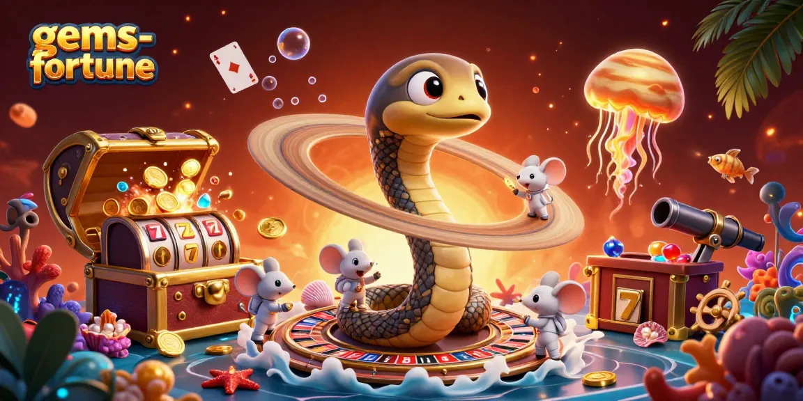 Engage in fun gameplay with gems-fortune, featuring a vibrant casino scene with themed characters and elements.