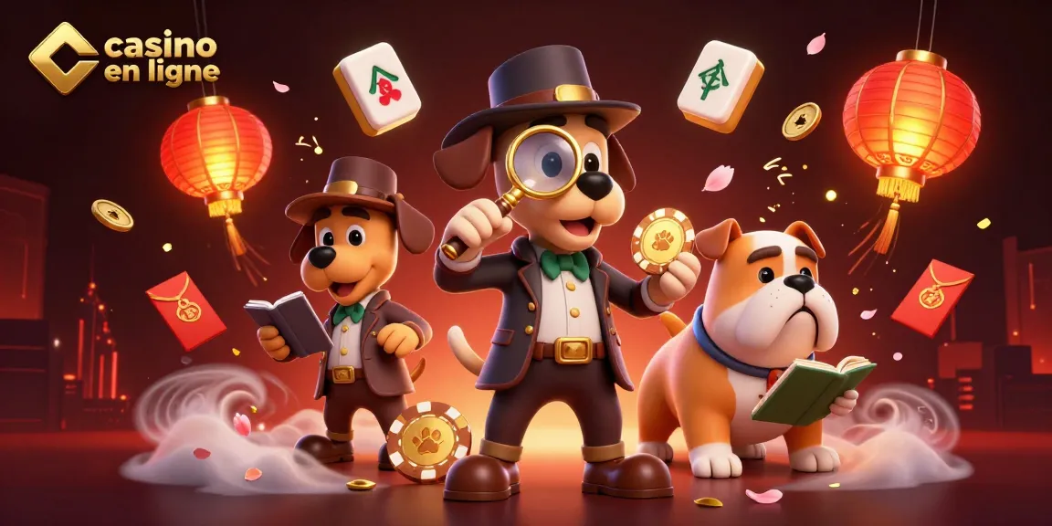 Découvrez une scène captivante de casino en ligne avec un détective cherchant des indices.