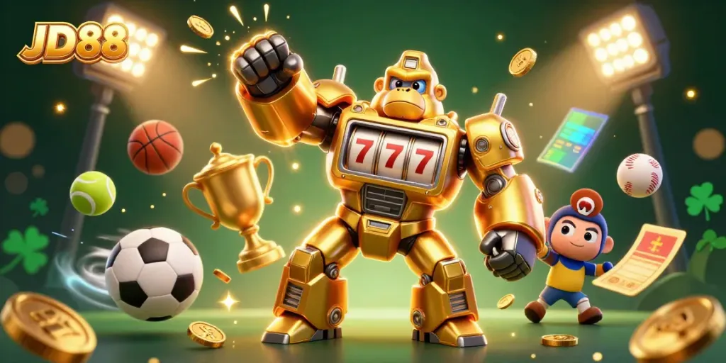Engage in exciting gameplay at JD88 with dynamic sports elements and a stunning jackpot illustration.
