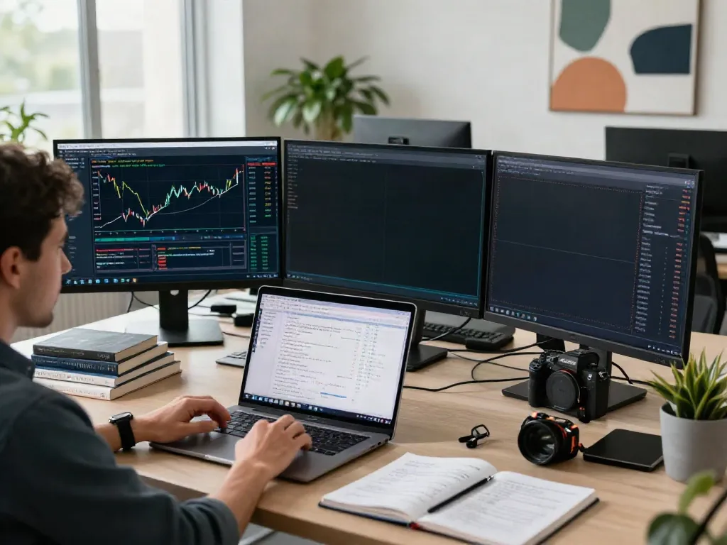 Traders using MetaTrader 5 software in a modern office, analyzing financial data.